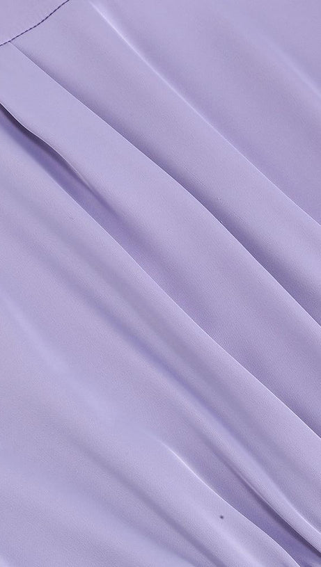 SATIN FEATHER SHIRT DRESS IN PURPLE