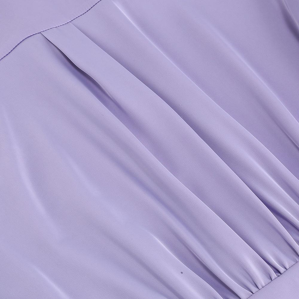 Satin Feather Shirt Dress in Purple