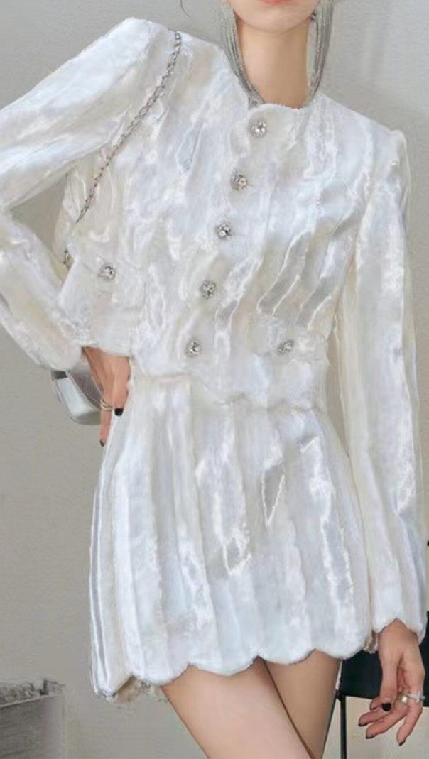 AIIZIE VELVET RHINESTONE BUCKLE WHITE SUITS DIAMOND MINI TWO-PIECE - product image
