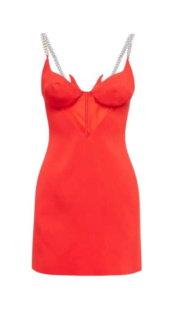 AIIZIE MESH BANDAGE MINI DRESS IN RED - product image
