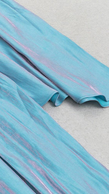 COLD SHOULDER RUMPET SLEEVE MIDI DRESS