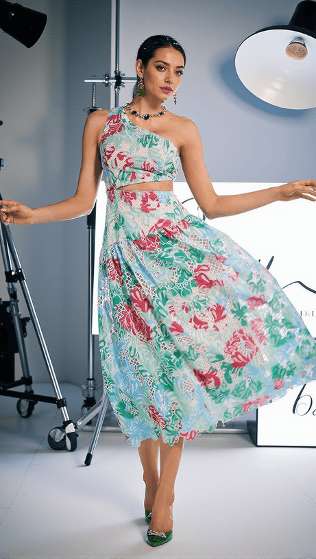 HABIB ONE SHOULDER PRINT EMBROIDERED DRESS