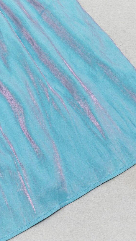 COLD SHOULDER RUMPET SLEEVE MIDI DRESS