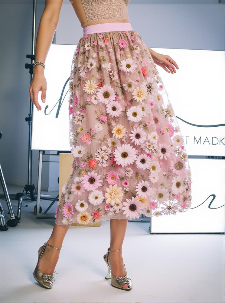 AMORY FLOWER EMBROIDERED SKIRT IN PINK