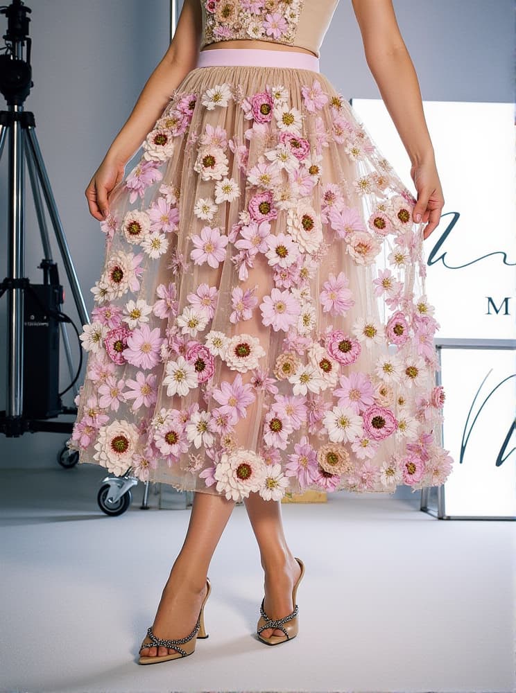 AIIZIE AMORY FLOWER EMBROIDERED SKIRT IN PINK - product image
