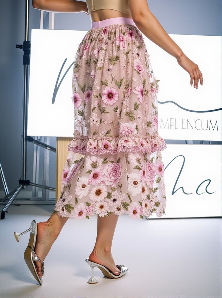 AIIZIE AMORY FLOWER EMBROIDERED SKIRT IN PINK - product image