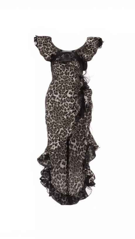 IKE OFF SHOULDER LEOPARD PRINT DRESS