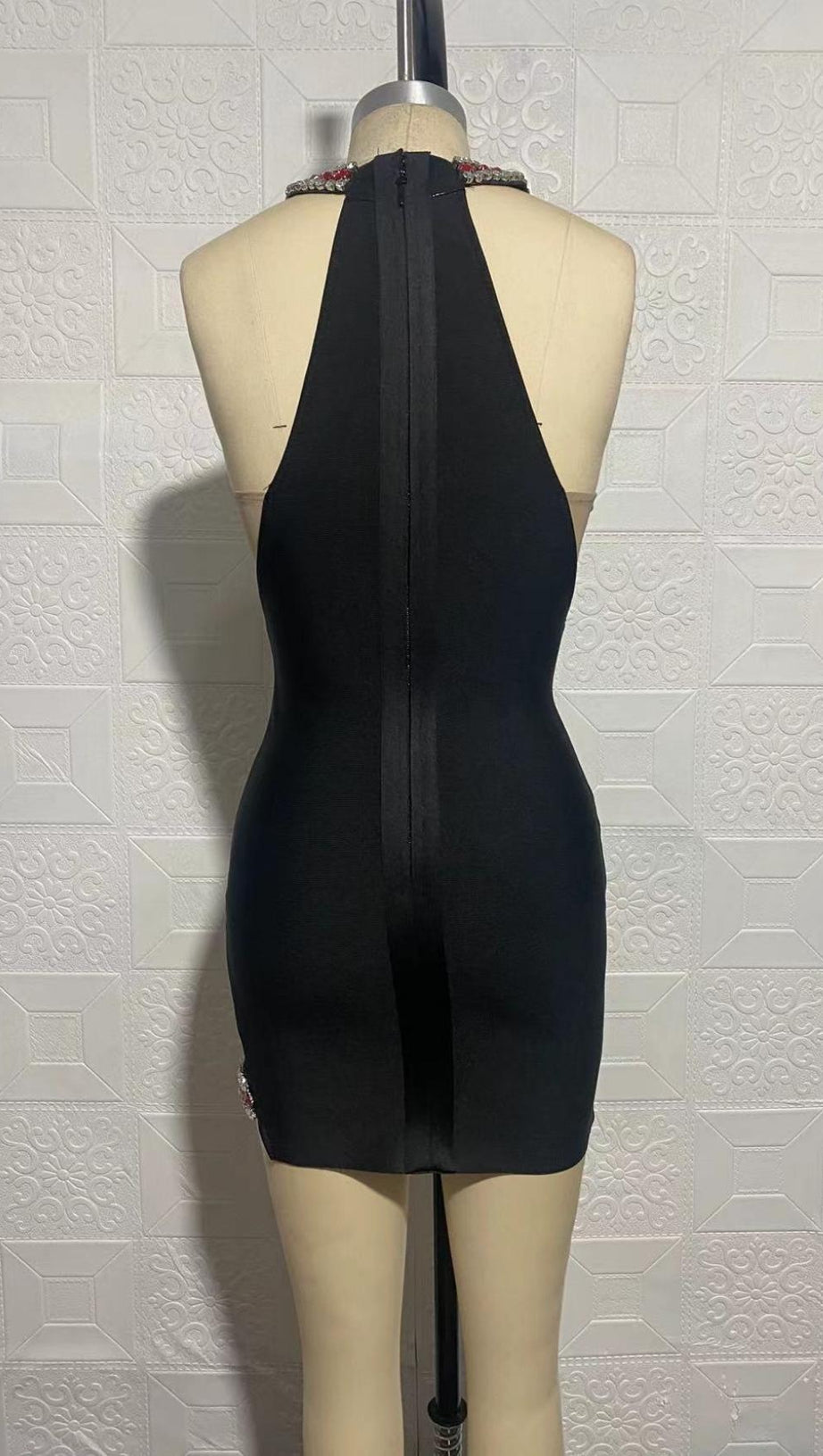 CRYSTAL DEEP V BANDAGE MINI DRESS