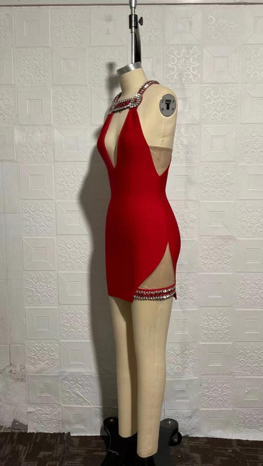 CRYSTAL DEEP V BANDAGE MINI DRESS