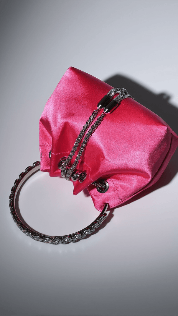 AIIZIE MATTEA SATIN CRYSTAL EMBELLISHED BUCKET BAG IN HOT PINK - product image