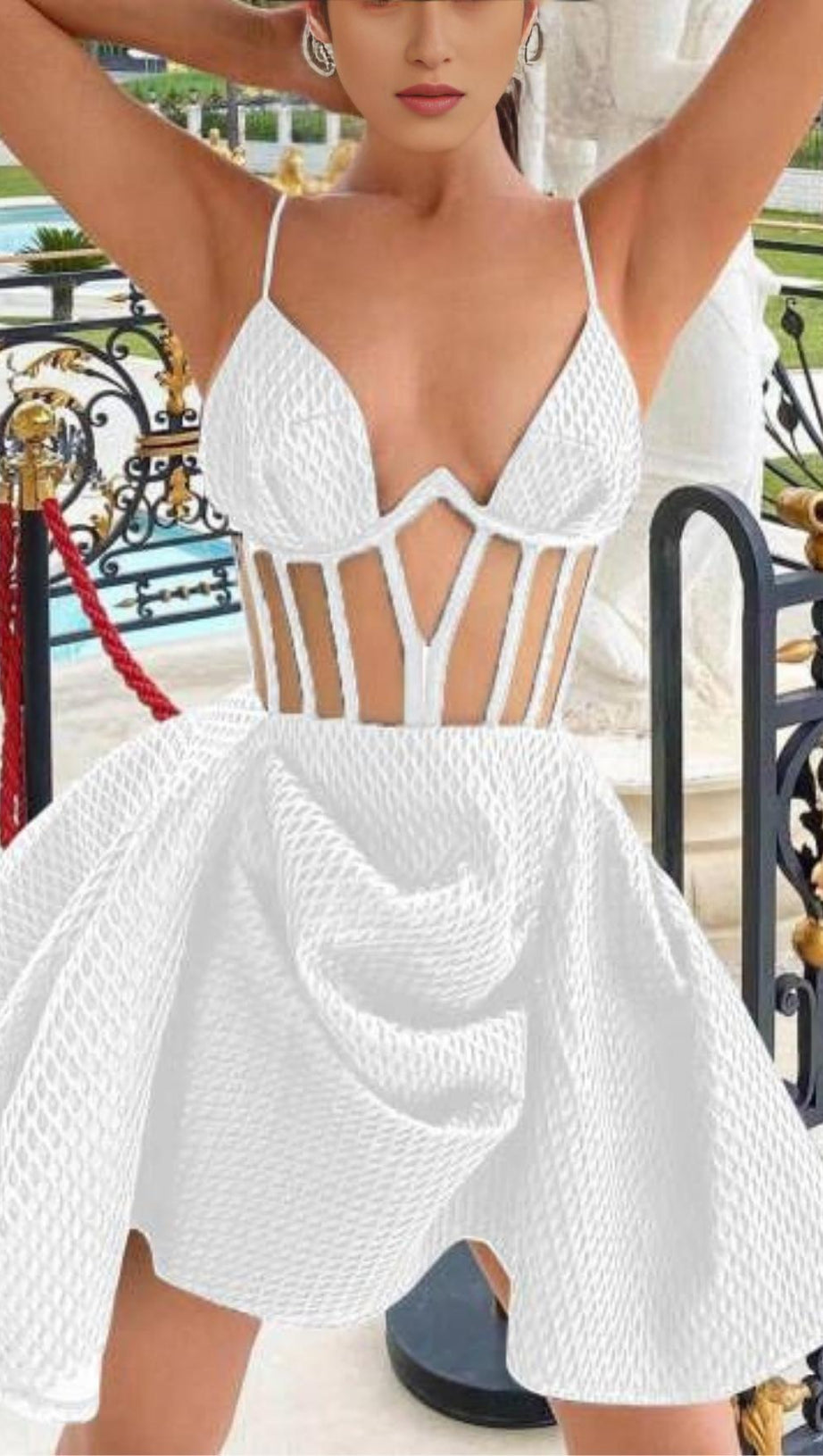CORSET UMBRELLA SHAPED MINI DRESS IN WHITE