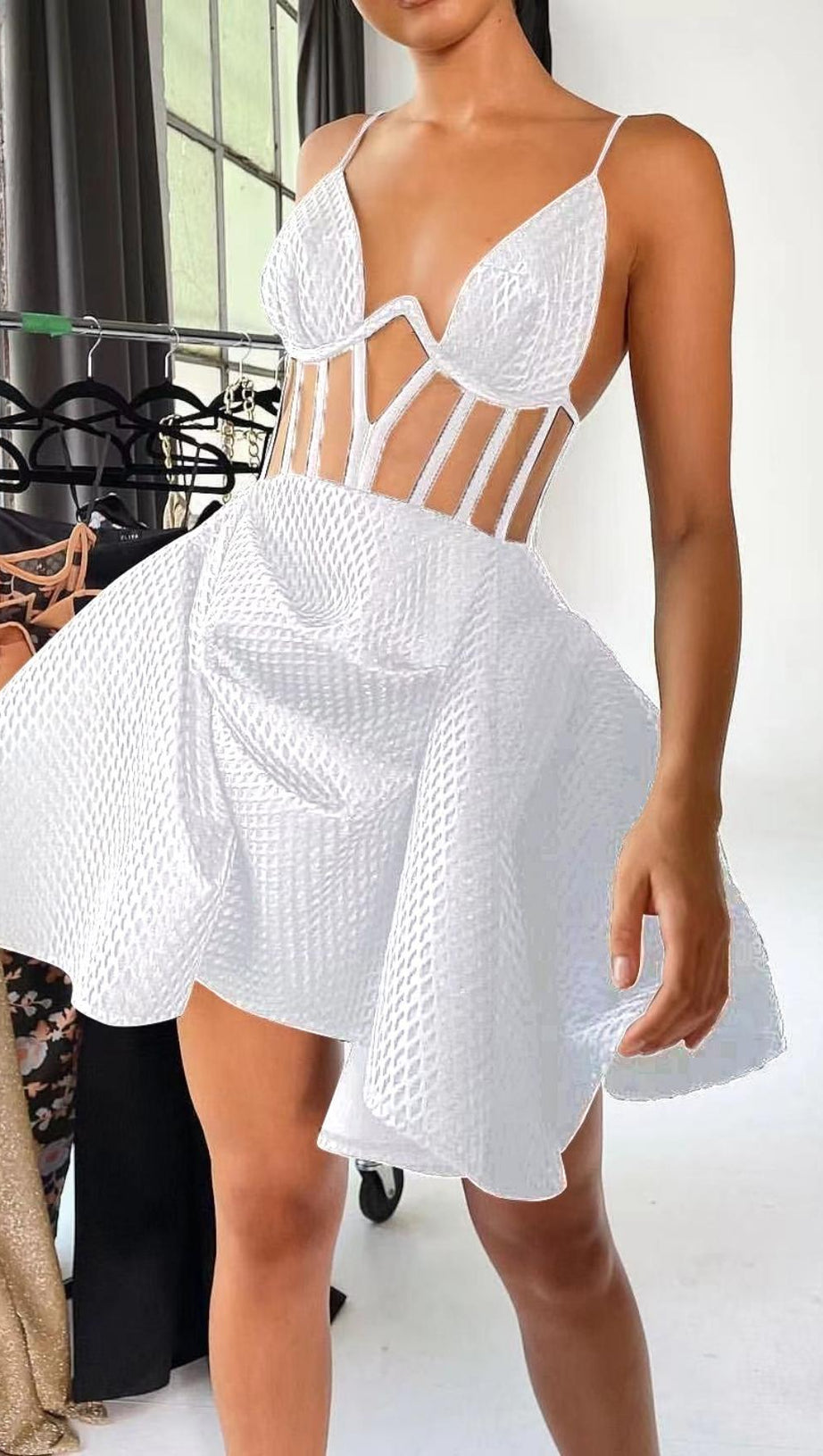 CORSET UMBRELLA SHAPED MINI DRESS IN WHITE