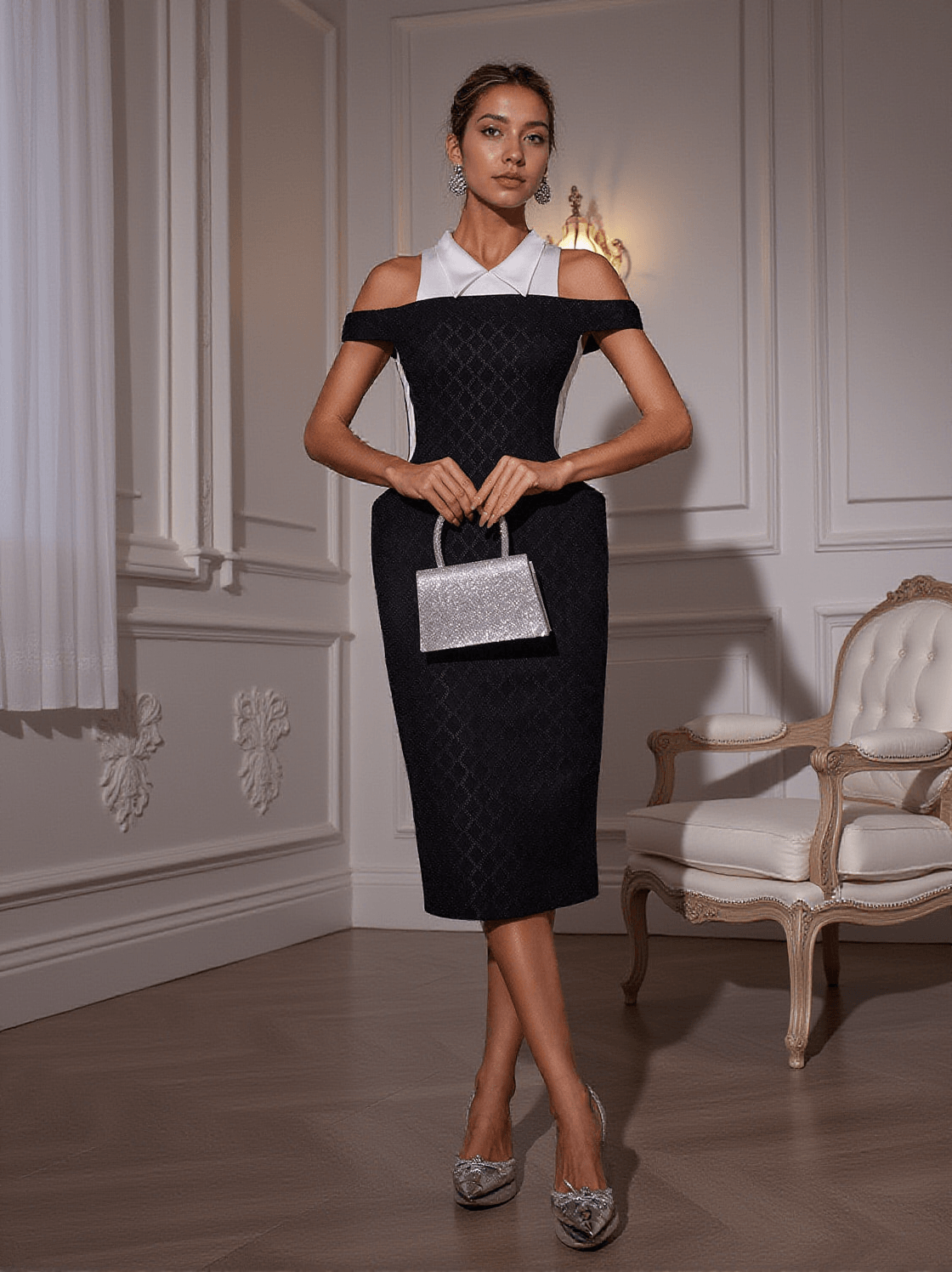 Neelam Midikleid mit gefaltetem Kragen