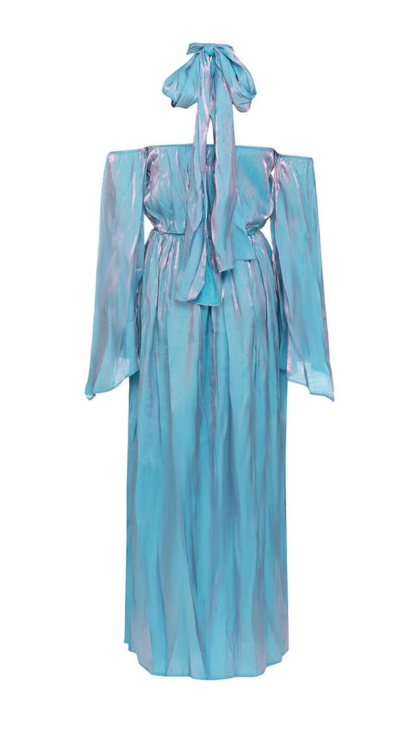 AIIZIE COLD SHOULDER RUMPET SLEEVE MIDI DRESS - product image