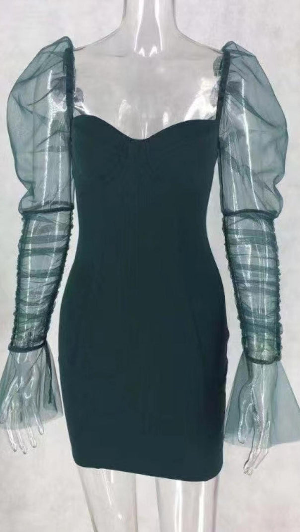 AIIZIE LONG SLEEVE MINI DRESS IN GREEN - product image