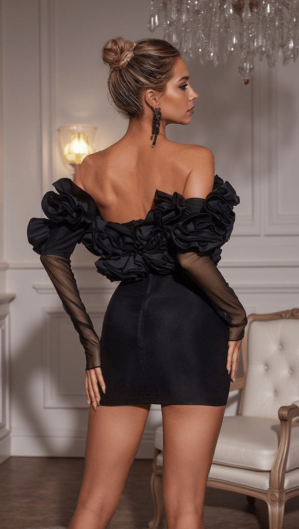 AIIZIE VALERIAN OFF SLEEVE RUCHED MESH MINI DRESS - product image