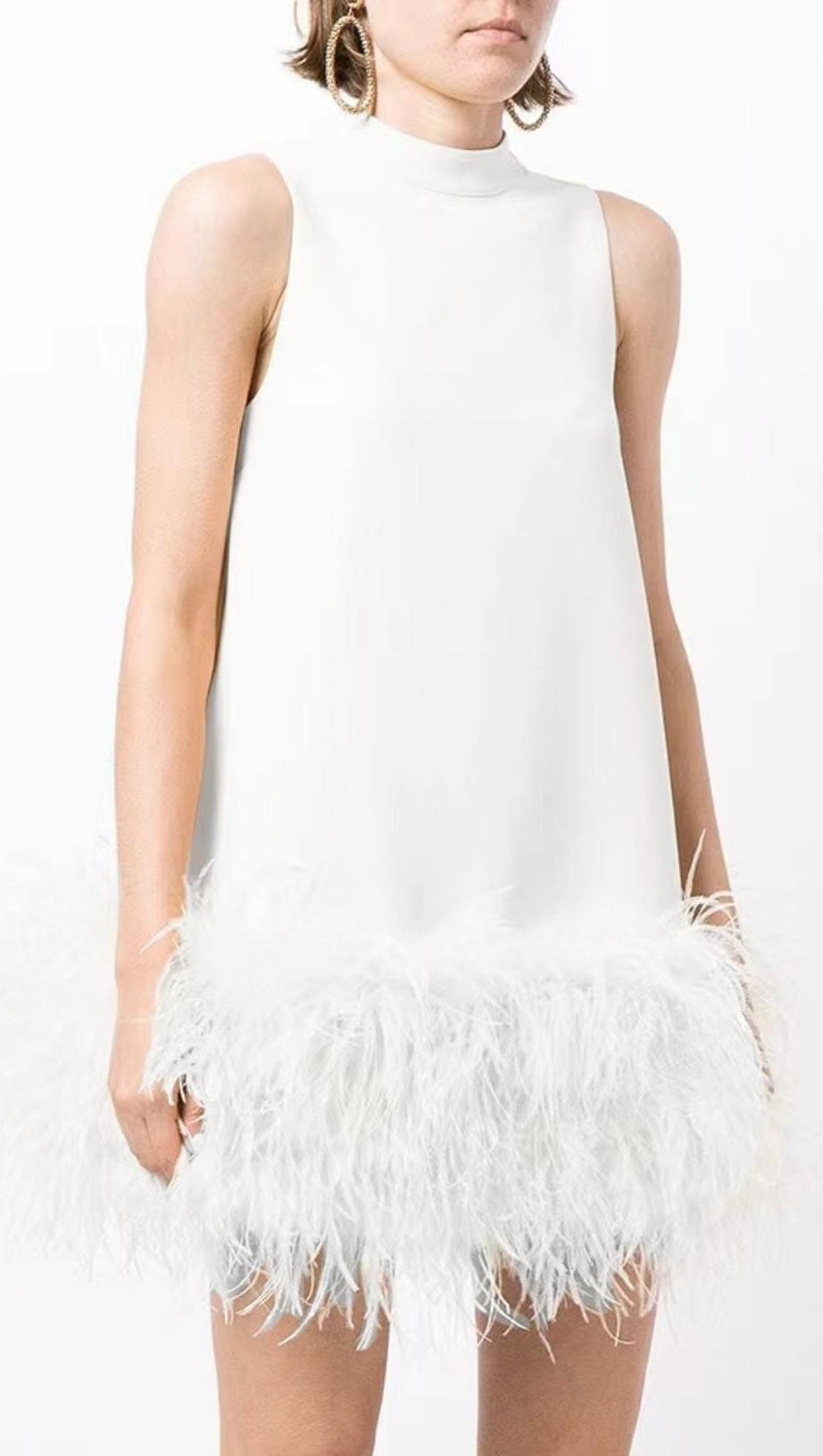 FEATHER MINI DRESS IN WHITE