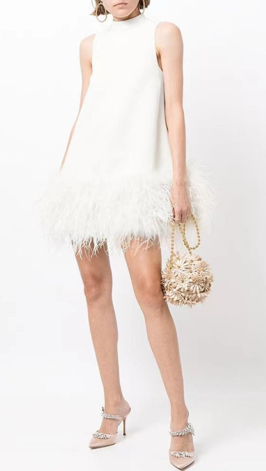 FEATHER MINI DRESS IN WHITE