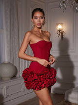 Hiroshi Strapless Flower Mini Dress