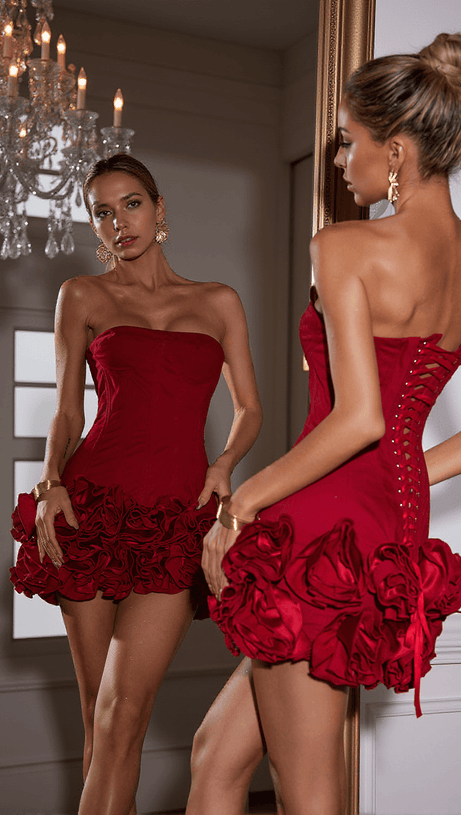 ABITO CORTO A FIORI SENZA SPALLINE HIROSHI