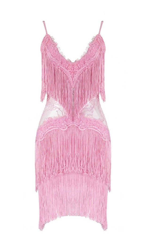 AIIZIE TASSEL LACE MINI DRESS IN PINK - product image