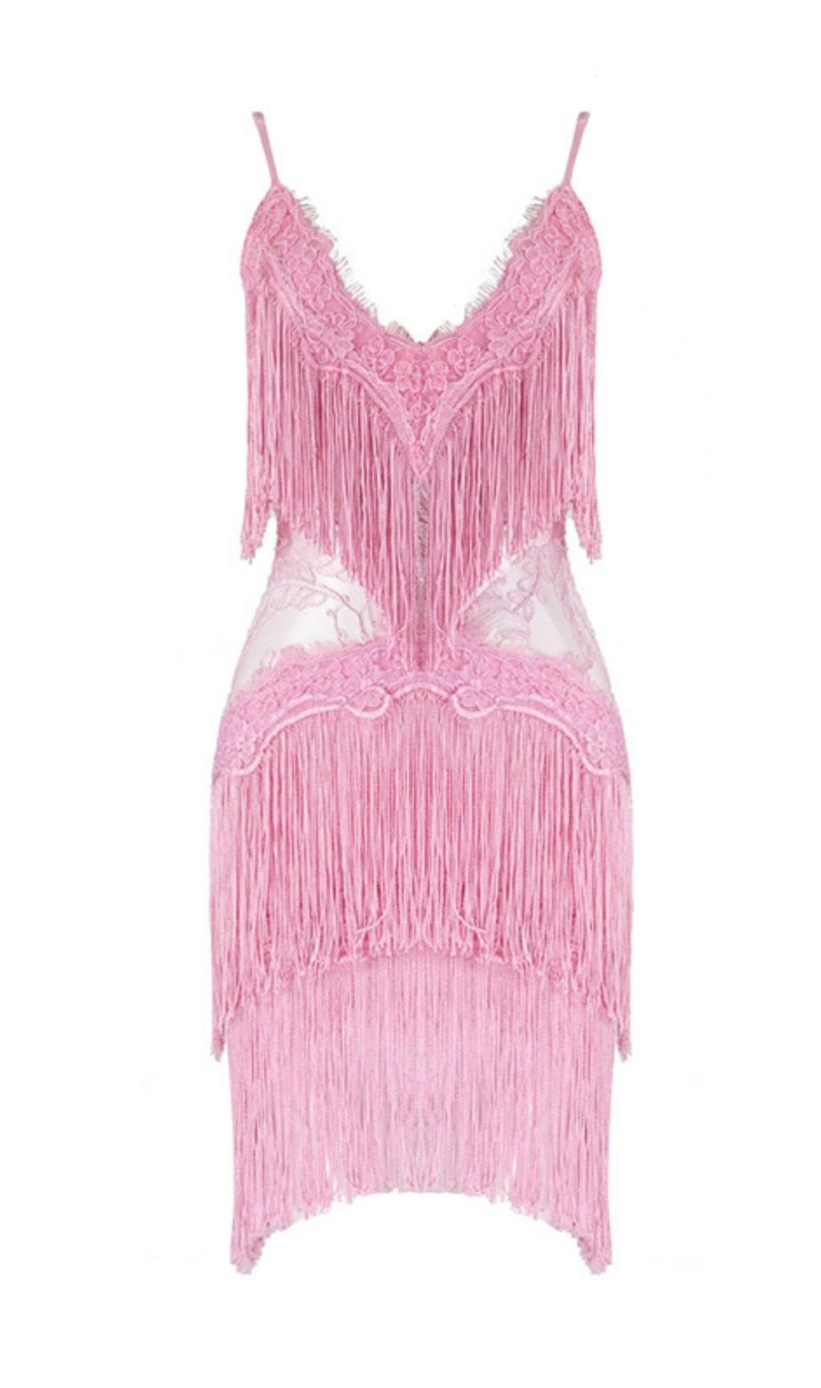 MINI ABITO IN PIZZO CON NAPPINE ROSA