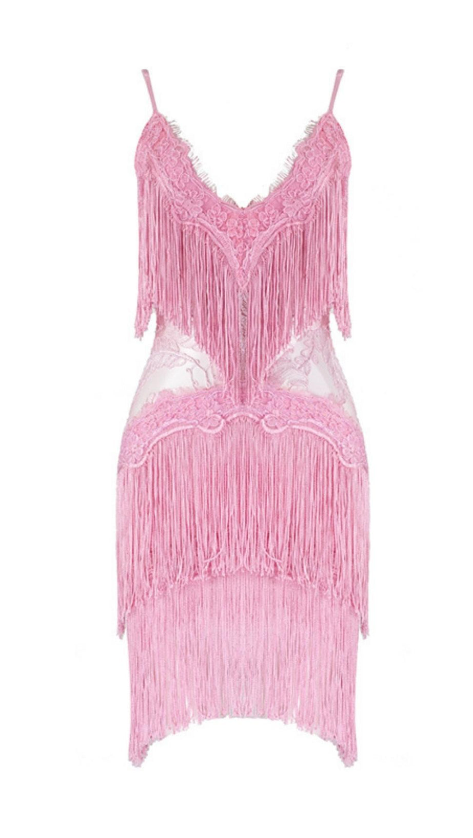 MINI ABITO IN PIZZO CON NAPPINE ROSA