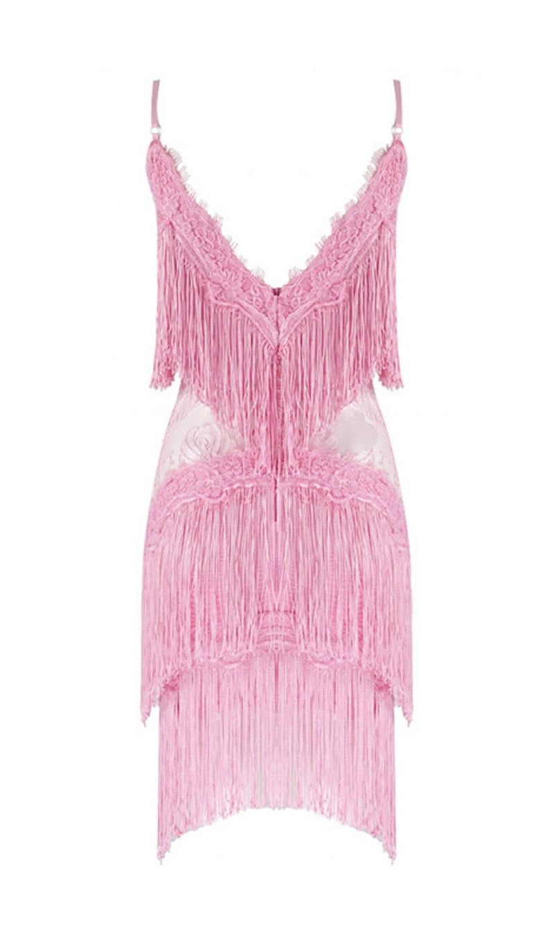 TASSEL LACE MINI DRESS IN PINK