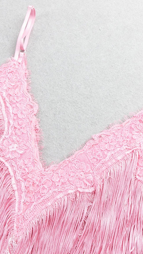 AIIZIE TASSEL LACE MINI DRESS IN PINK - product image