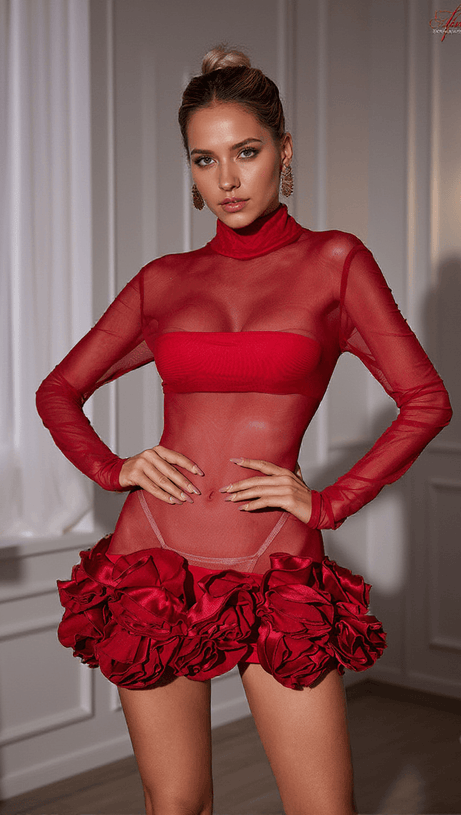 MINI ABITO A RETE CON FIORI A MANICHE LUNGHE NAIRI