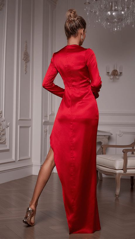 Ozuru Langärmliges Satinkleid mit Blumenmuster