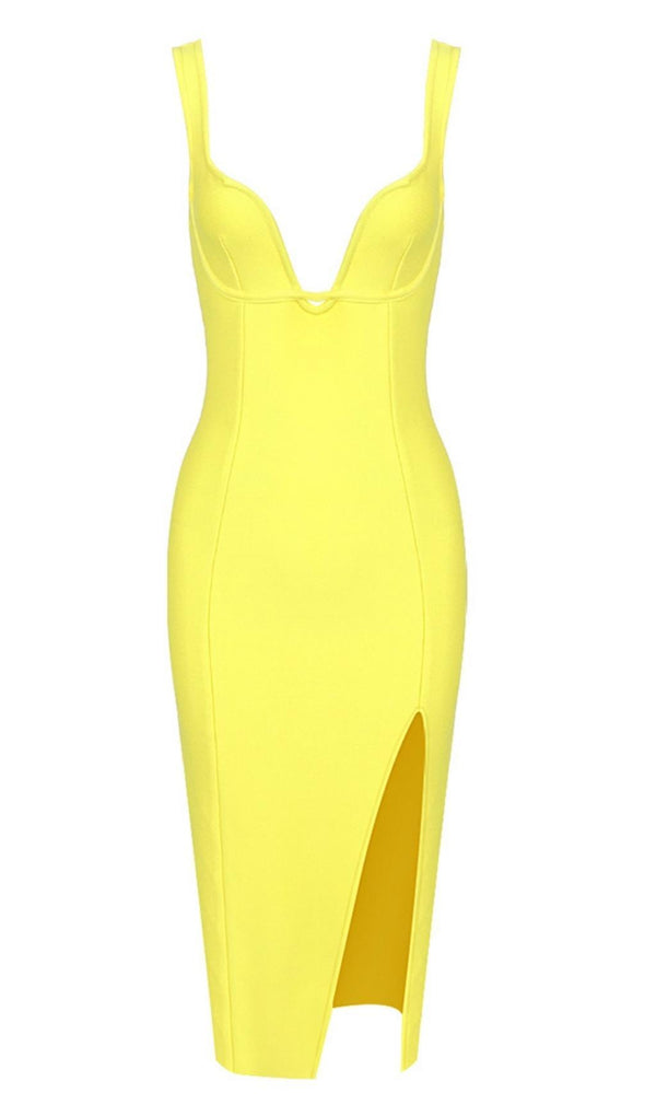 SPLIT MIDI DRESS IN YELLOW