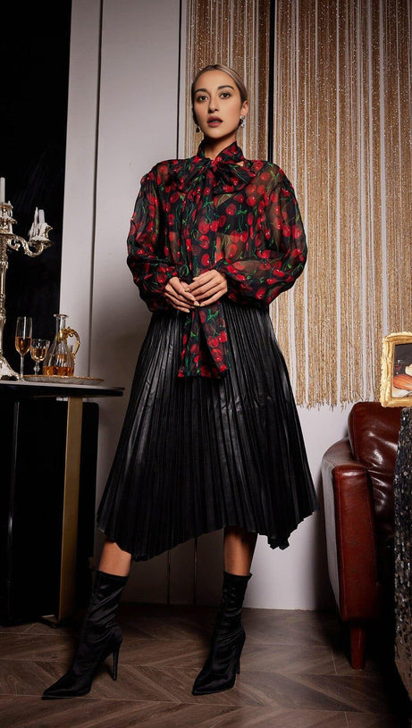 CHERRY PRINTED SEE THROUGH BLOUSE