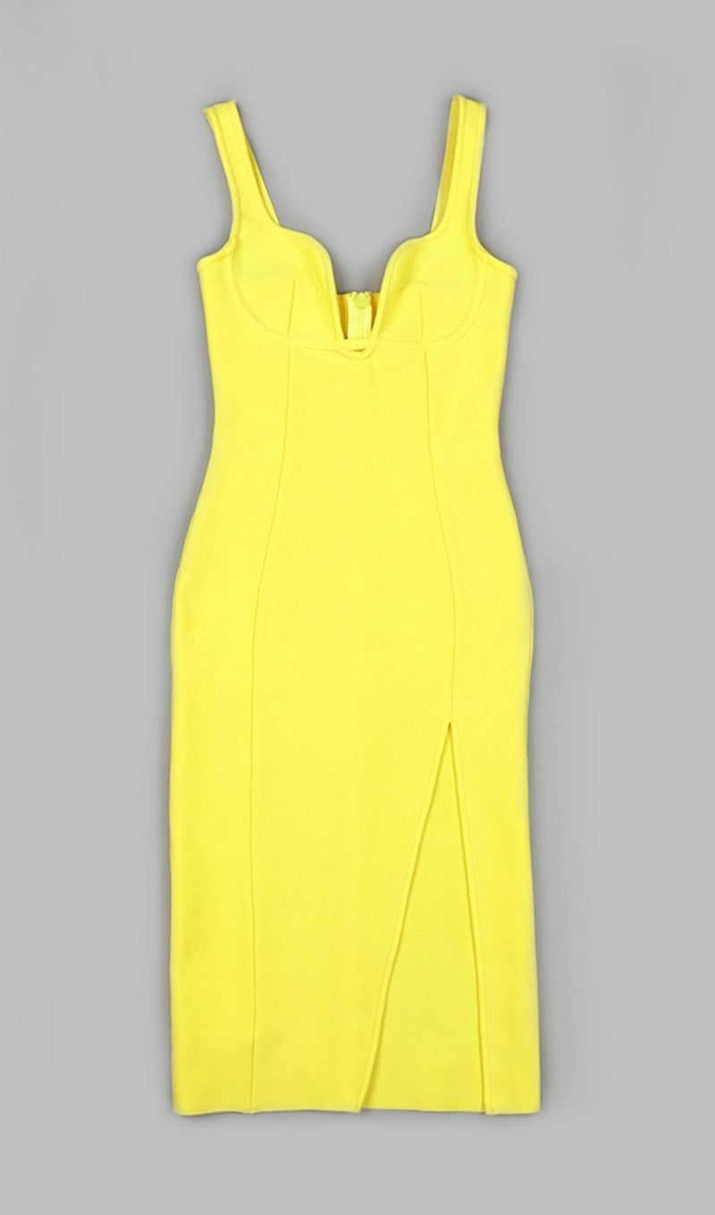 SPLIT MIDI DRESS IN YELLOW