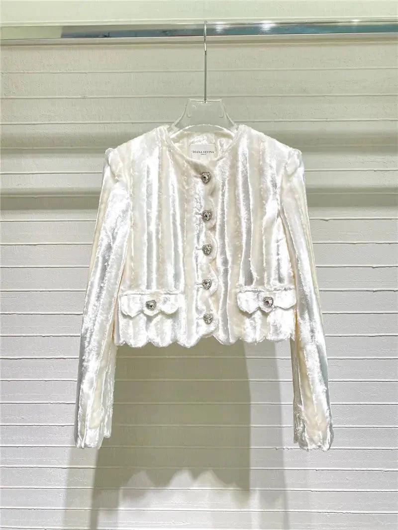 AIIZIE VELVET RHINESTONE BUCKLE WHITE SUITS DIAMOND MINI TWO-PIECE - product image