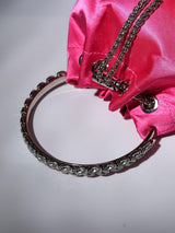 Mattea Satin Crystal Embellished Bucket Bag In Hot Pink