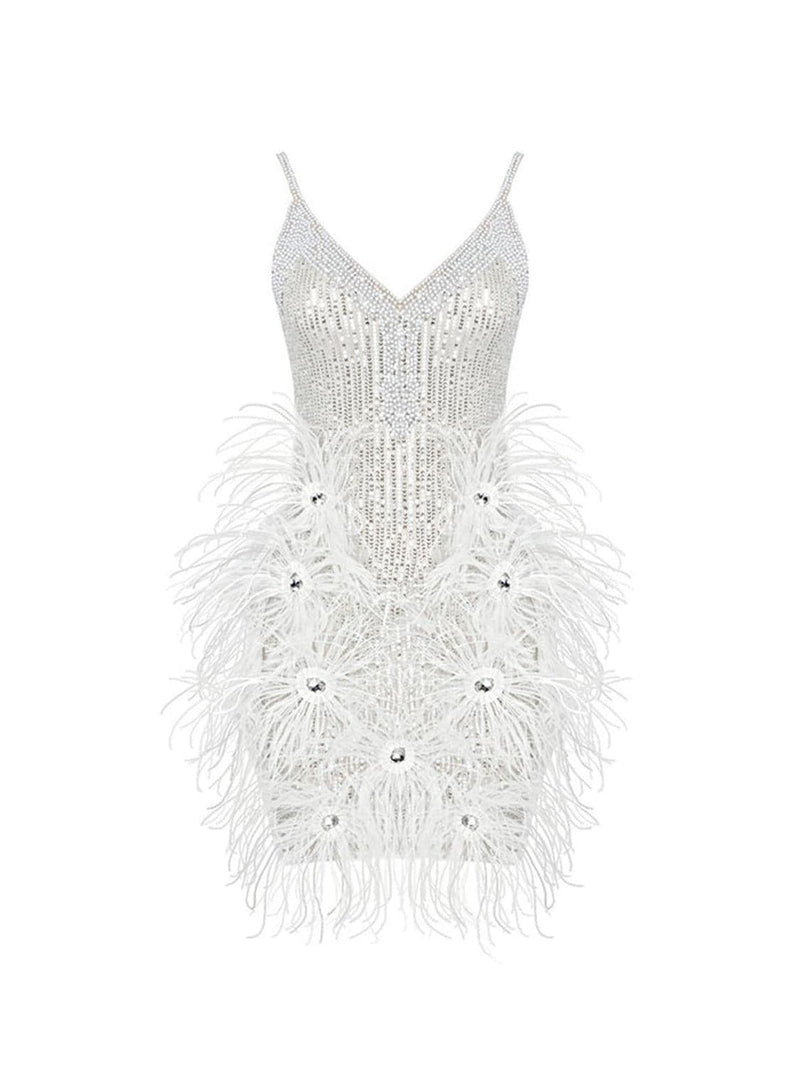 Bronte Pearl Sequin Feather Mini Dress