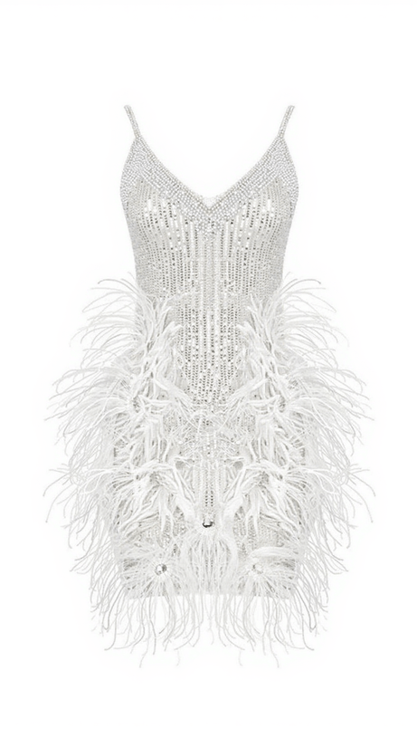 Bronte Minikleid mit Perlen-Pailletten-Feder