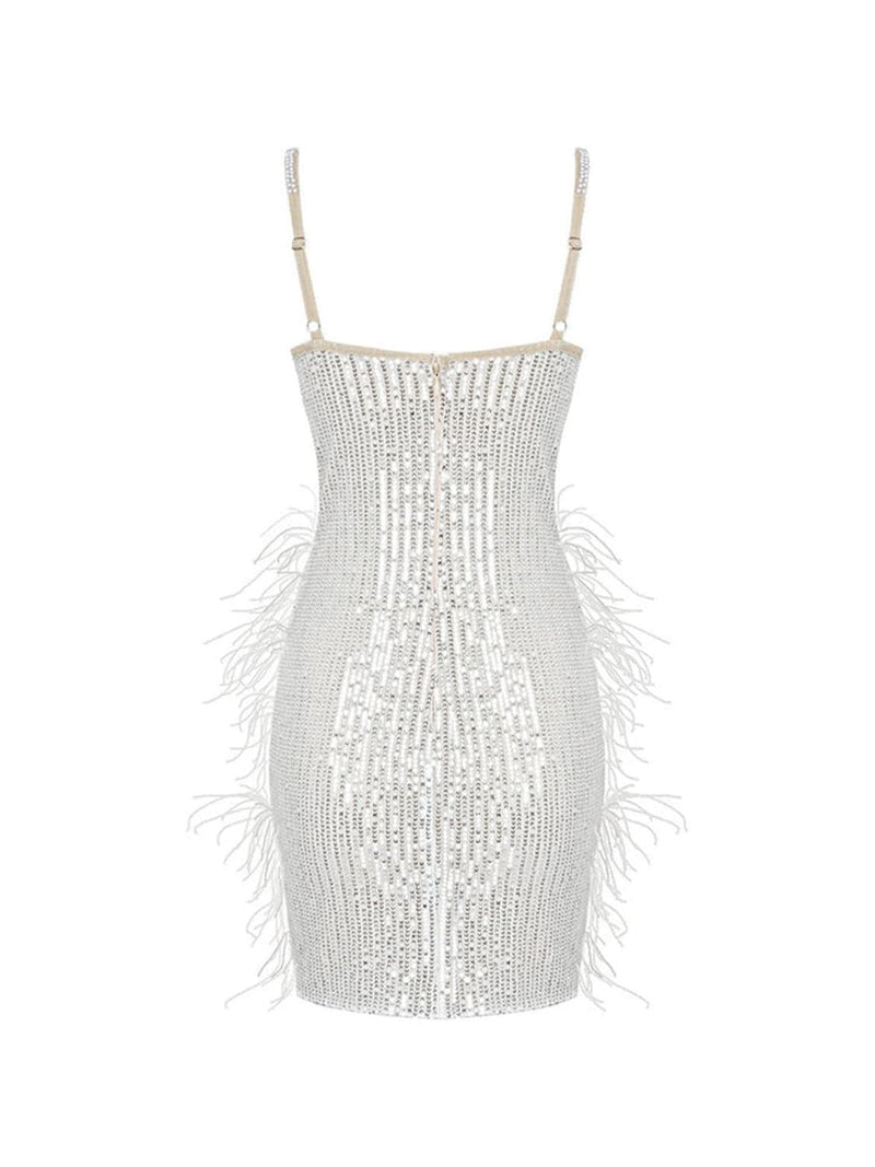 Bronte Pearl Sequin Feather Mini Dress