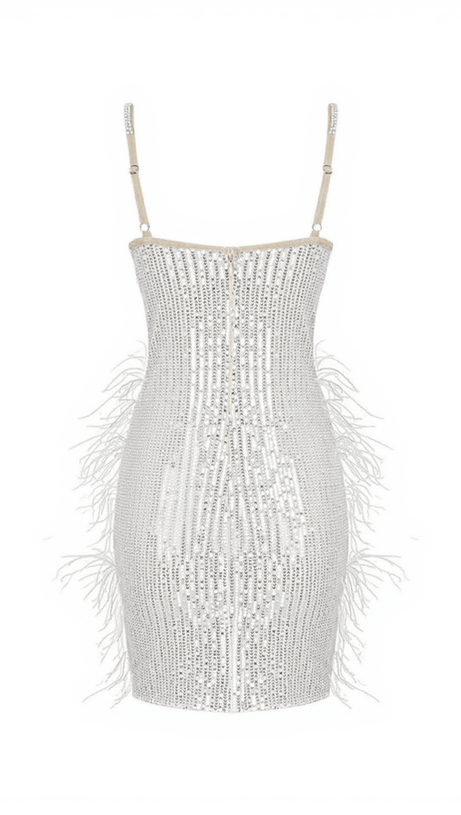 Bronte Minikleid mit Perlen-Pailletten-Feder