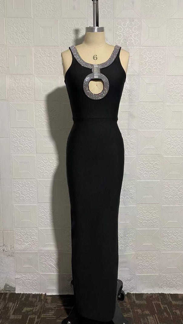 AIIZIE CTYSTAL MAXI DRESS IN BLACK - product image