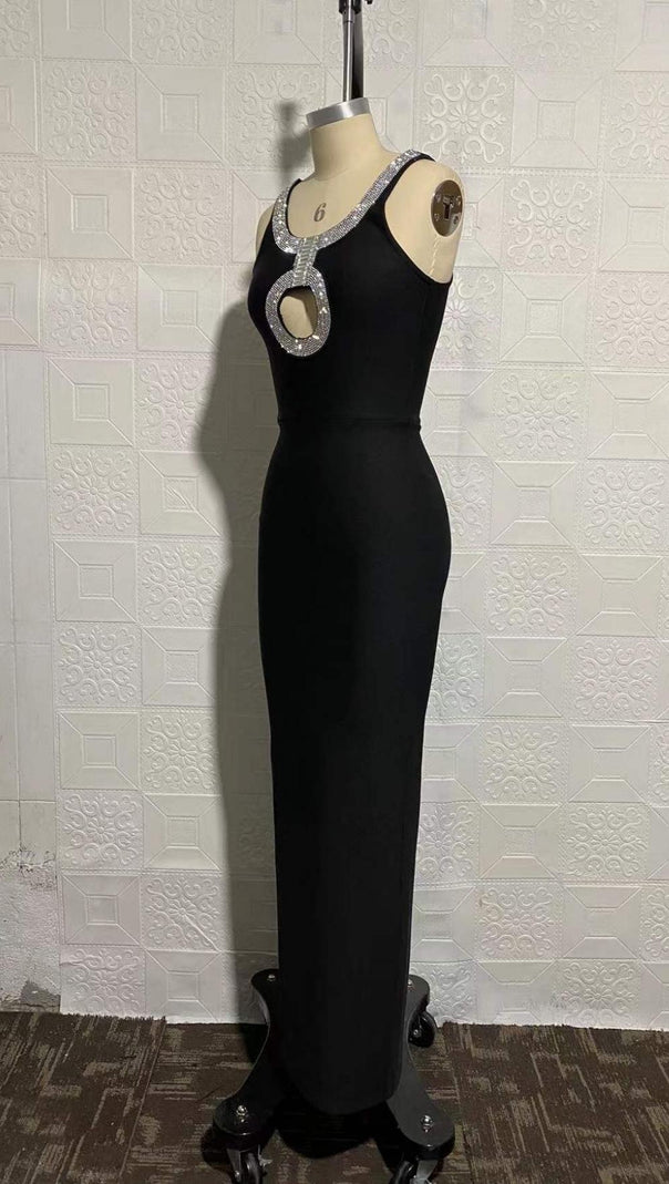 AIIZIE CTYSTAL MAXI DRESS IN BLACK - product image