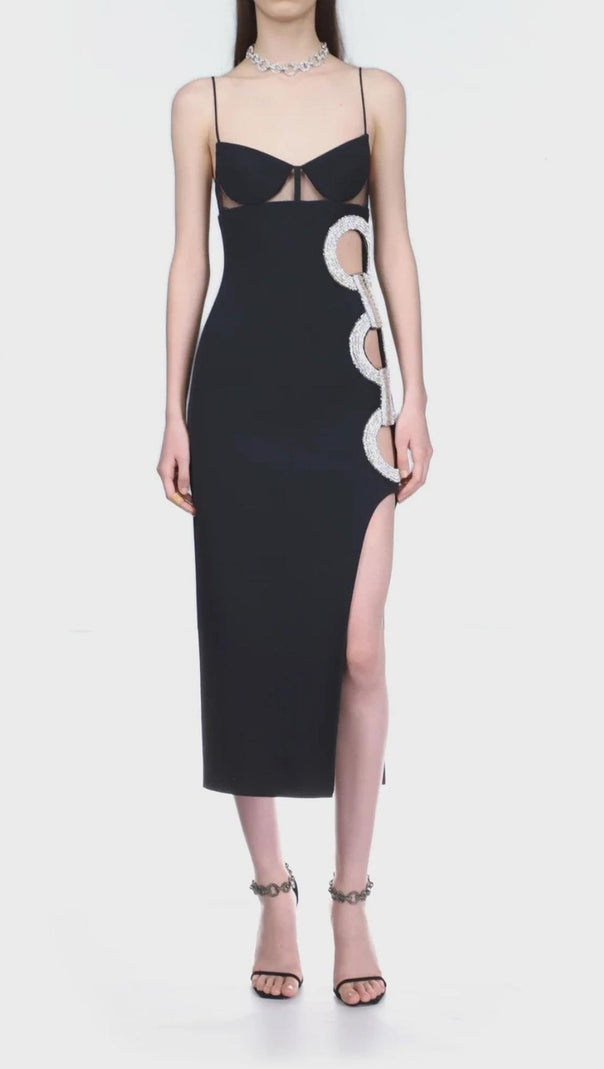 AIIZIE SPLIT MIDI DRESS IN BLACK - product image