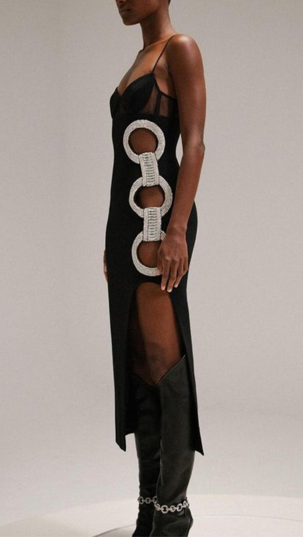 AIIZIE SPLIT MIDI DRESS IN BLACK - product image