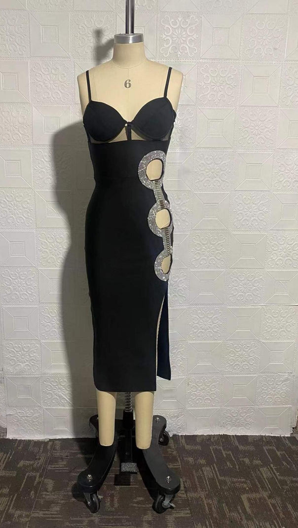 AIIZIE SPLIT MIDI DRESS IN BLACK - product image