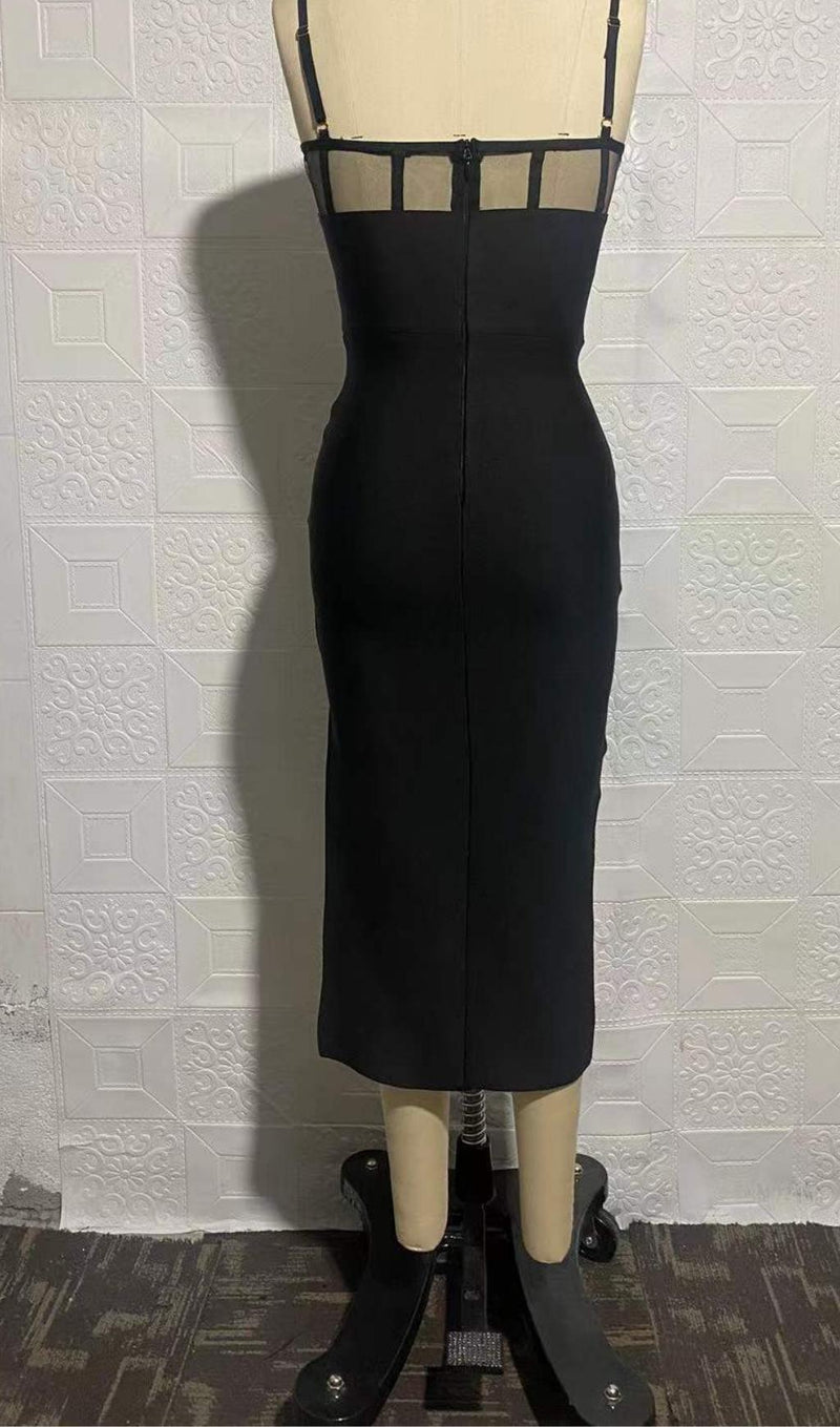 SPLIT MIDI DRESS IN BLACK