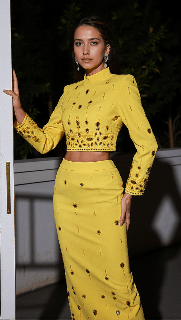 AIIZIE VALLEA LONG SLEEVE PEARL RHINESTONE SKIRT SET - product image