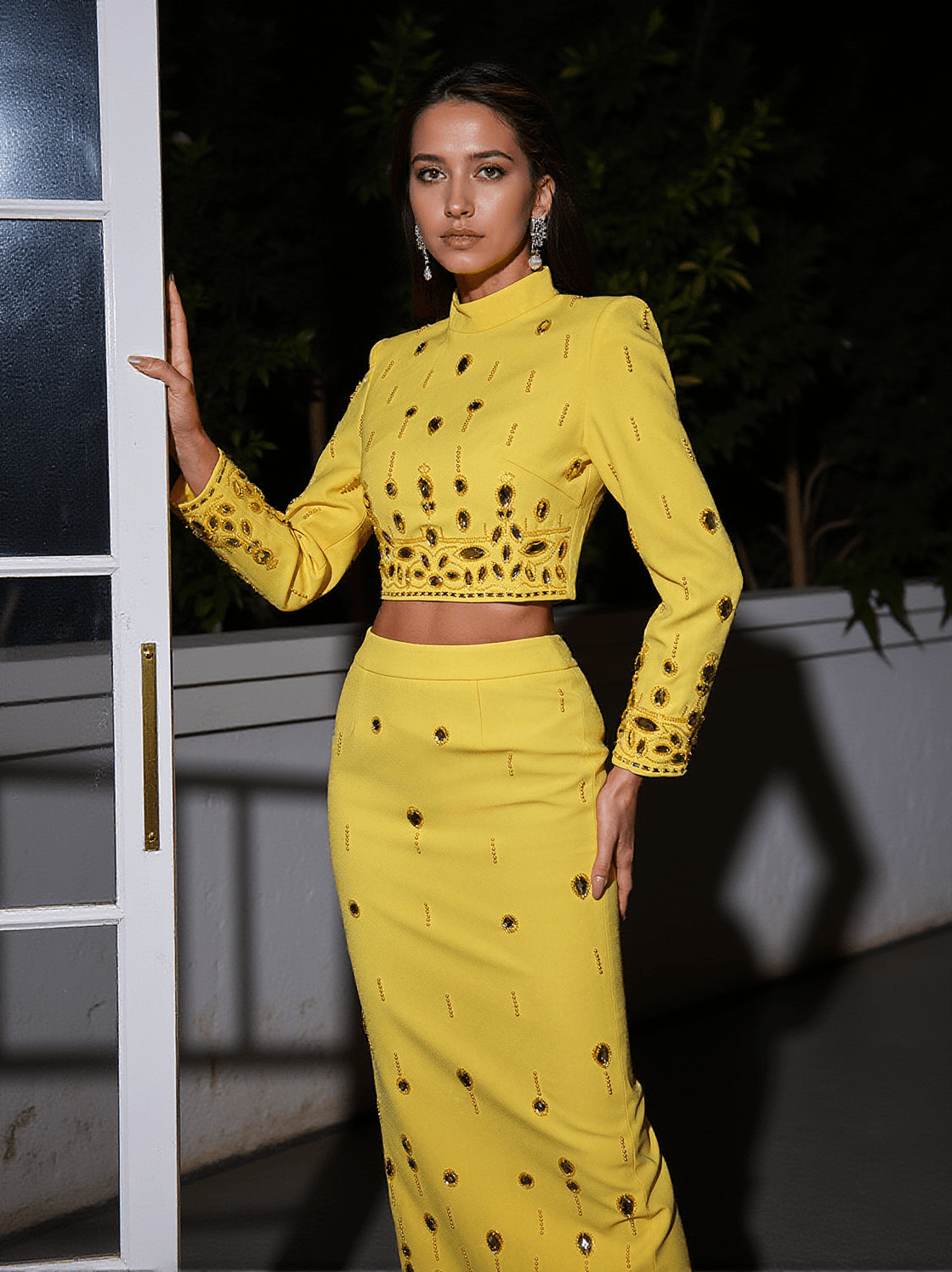 VALLEA LONG SLEEVE PEARL RHINESTONE SKIRT SET