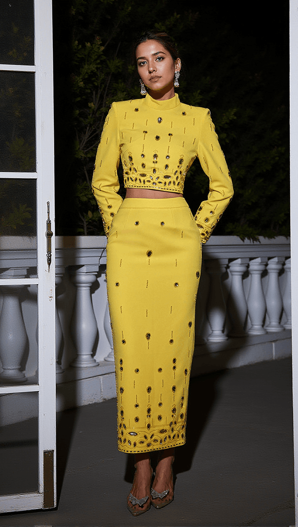 AIIZIE VALLEA LONG SLEEVE PEARL RHINESTONE SKIRT SET - product image