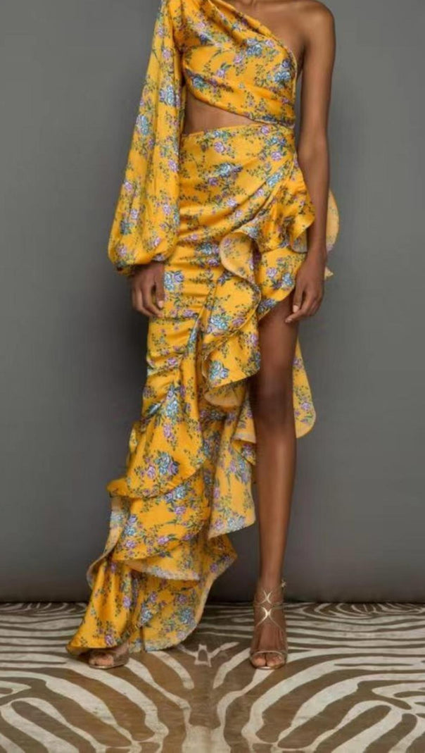 AIIZIE ONE SHOULDER MAXI DRESS IN YELLOW - product image